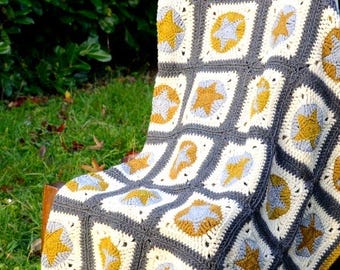 Coperta all'uncinetto fatta a mano – Coperta quadrata a stella stile nonna, coperta per neonati