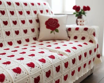 Coperta a forma di cuore all'uncinetto fatta a mano / coperta in cotone, regalo per San Valentino