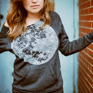 Women's Full Moon Sweatshirt Fall Clothing, Solar System Gift for Her, Off The Shoulder Boho Sweater, Celestial Moon Shirt image 1