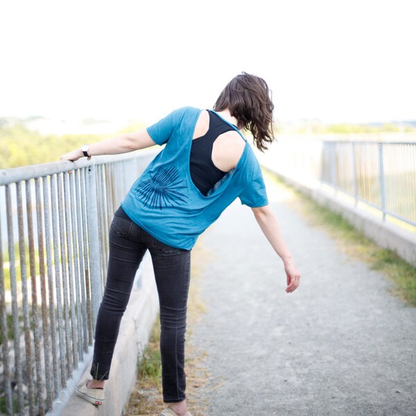 Open Back Shirt, Casual Clothing Gift for Girlfriend, BLACKBIRDSUPPLY SALE, Loose Fit Womens Top, Graphic Tee Screen Print