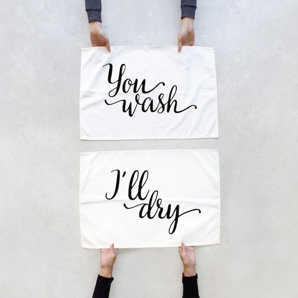 You Wash, I'll Dry Tea Towel Set, Home Gifts, Unique Friendsgiving Host Gift, Eco Friendly Dish Towels, Foodie Gift for Couples
