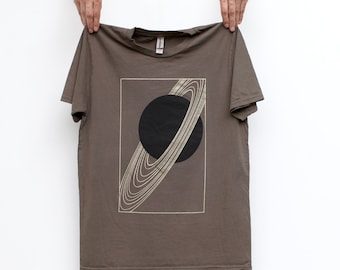 SATURN Shirt in brown and gold, Outer Space Gifts for Men or Women, Unisex Cotton T-shirt, Galaxy Planet Print, Mens Graphic Tee