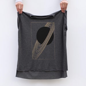 Gold Rings of Saturn Flowy Muscle Tee Heather Black, Boho Clothing Gift for Women