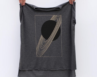 Rings of Saturn T-shirt in Black and Gold, Women's Boho Clothing Gift for Her, Loose Fit Flowy Muscle Tee Shirt, Solar System Astronomy Gift