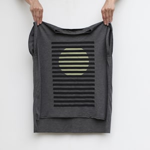 Minimalist Bauhaus Inspired Flowy Loose Fit Casual Blouse in Dark Gray, Trendy Feminine Boho Muscle Tee with High-Low Hem