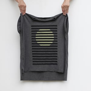 Women's Yoga Clothing Gift, Minimalist Striped Rising Sun Muscle Tee, Modern Bauhaus Inspired Nature Screen Print Shirt