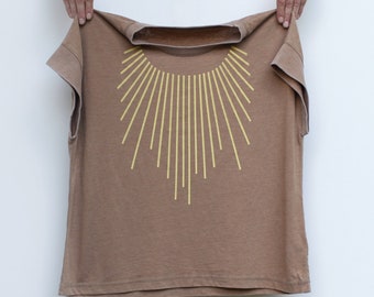 Women's Relaxed Fit Sun Salutation Yoga Shirt, Camel Brown Spring Clothing Gift