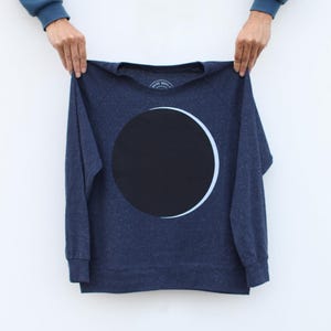 Eclipse Chaser Women's Lightweight Sweatshirt Heather Navy Blue, Hand-printed Fall Fashion, Celestial Clothing Gift