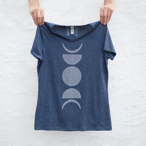 Women's Lunar Moon Phases Organic Cotton Recycled Polyester T-shirt, Celestial Boho Clothing Hippie Gift for Her, Soft Style Graphic Tee image 1