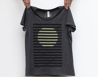 Minimalist Rising Sun Shirt Modern Bauhaus Inspired Graphic Tee, Handmade Clothing Gift, Striped Geometric T-shirt