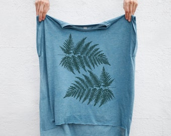 Boho Top for Women, Yoga Clothing Workout Shirt, Plant Parent Gift, Forest Fern Botanical Print, Loose Fit Flowy Muscle Tee