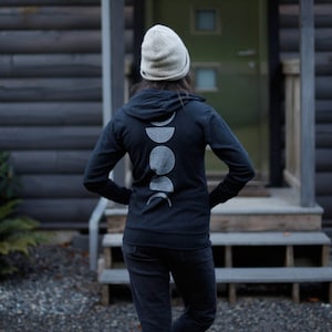 Moon Phase Lightweight Zip Hoodie Black, Unisex Zip Up Black Sweatshirt, Fall Sweater, Unique Clothing Gifts for Him image 2