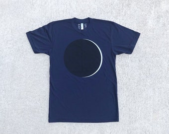 Men's Eclipse Shirt on Navy Blue, Solar System Moon Print T Shirts for Men, Clothing Gifts for Him, Science Lover Astronomy Graphic Tees