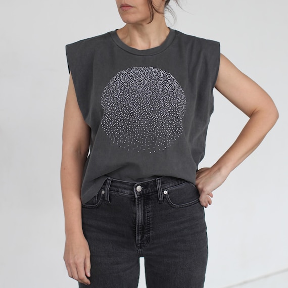 Minimalist Heavyweight Cotton Crop Muscle Tank, Snow Globe Hand Screen-printed Women's Tops