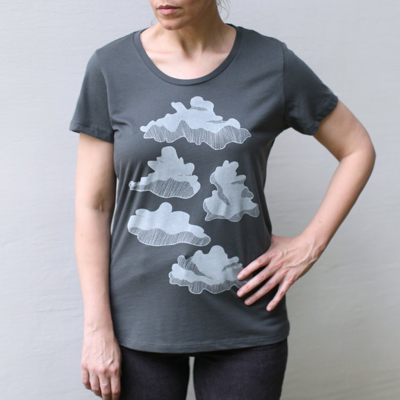 Minimalist Cloud Formations Shirt for Women, Cumulus Clouds Rainy Day T-shirt, Pacific Northwest Seattle Gift for Her image 2