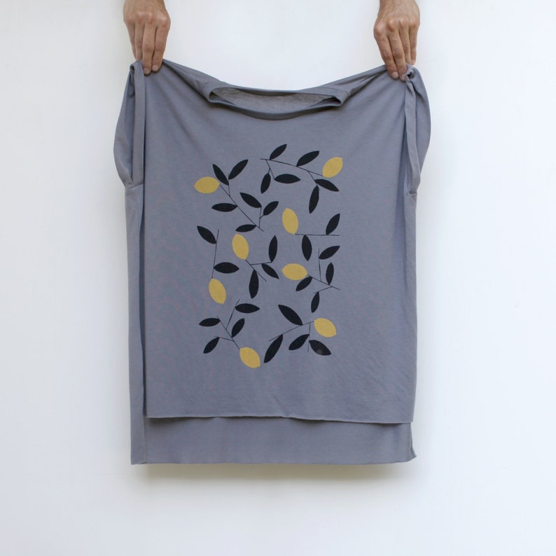 Women's Loose Fit Boho Top, Meyer Lemon Tree Screen Print T-shirt, Foodie Shirt, Handmade Clothing Gift for Her image 1