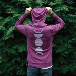 Maroon Moon Phases Zip Hoodie Men or Women, Lightweight Unisex Zip Up Hooded Sweatshirt, Unique Fall Clothing Gifts for Boyfriend