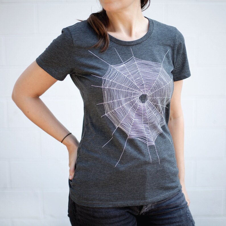 Spiderweb Halloween Tee, Fall Clothing Women, Sustainable Eco-friendly Tops, Spider Web T-shirt, Gothic Women's T shirts image 5