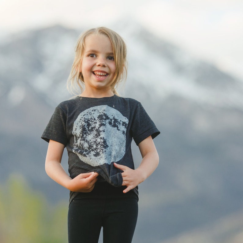 Full Moon Astronomy Solar System Kids T-shirt Black, Hand Screen Printed Made in USA, Clothing Gifts for Kids, Blackbirdsupply image 8