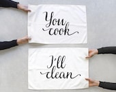 You Cook I'll Clean Cotton Tea Towels Typography Kitchen Towels Set Friendsgiving Host Gift, Unique Home Chef Anniversary Gift Ideas