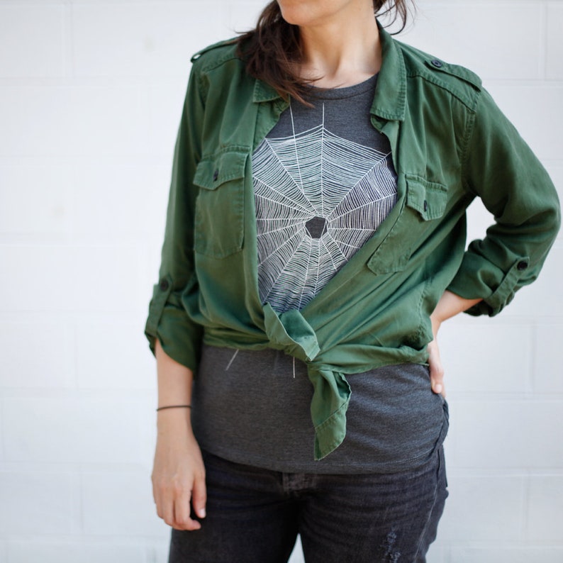 Spiderweb Halloween Tee, Fall Clothing Women, Sustainable Eco-friendly Tops, Spider Web T-shirt, Gothic Women's T shirts image 6