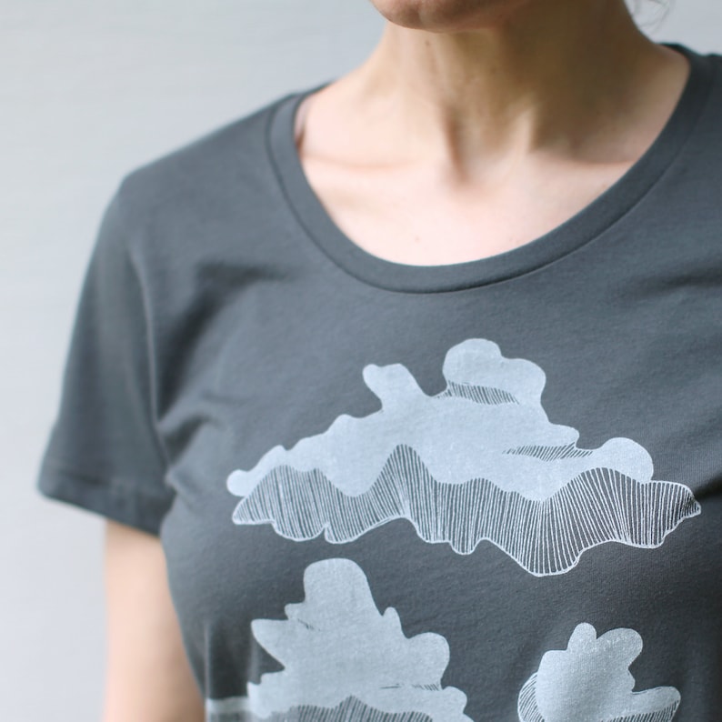 Minimalist Cloud Formations Shirt for Women, Cumulus Clouds Rainy Day T-shirt, Pacific Northwest Seattle Gift for Her image 4