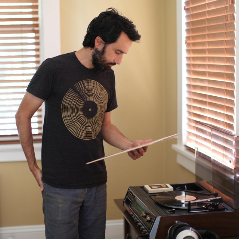 Gold Vinyl Record Shirt Music Lover T Shirts for Men, Father's Day Gift for Him, LP Record Collector DJ Music Clothing Teacher Gifts image 5