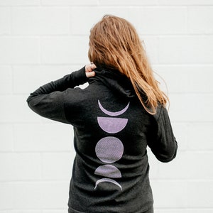 Moon Phase Lightweight Zip Hoodie Black, Unisex Zip Up Black Sweatshirt, Fall Sweater, Unique Clothing Gifts for Him image 8