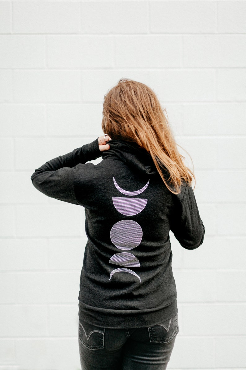 Moon Phase Lightweight Zip Hoodie Black, Unisex Zip Up Black Sweatshirt, Fall Sweater, Unique Clothing Gifts for Him image 8