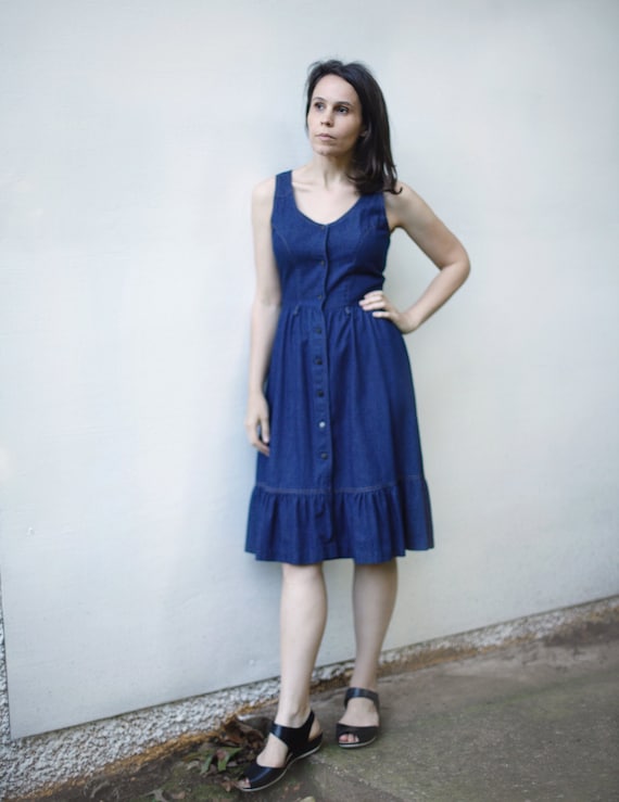 Sleeveless Dark Denim Prairie Dress, Vintage 1990s
