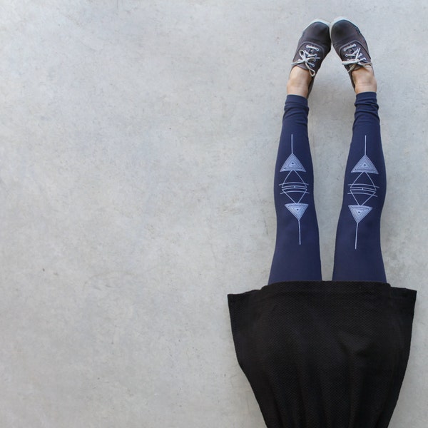 Element leggings - high waisted leggings - element symbols on navy blue jersey spandex - womens leggings - Blackbird Tees - CLOSEOUT