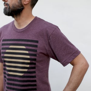 Minimalist Striped Rising Sun T-shirt, Modern Bauhaus Inspired Nature Print, Geometric Yellow Sun Graphic Tee, Men's Spring Clothing Gift image 4
