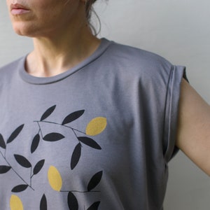 Women's Loose Fit Boho Top, Meyer Lemon Tree Screen Print T-shirt, Foodie Shirt, Handmade Clothing Gift for Her image 5
