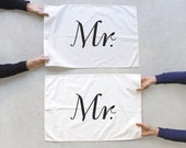 Mr. & Mr. Wedding Towel Set, Newlywed Gift for Him, Same Sex Gay Marriage Gift Idea, Cotton Kitchen Towels