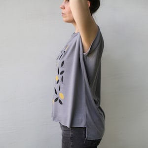 Women's Loose Fit Boho Top, Meyer Lemon Tree Screen Print T-shirt, Foodie Shirt, Handmade Clothing Gift for Her image 2