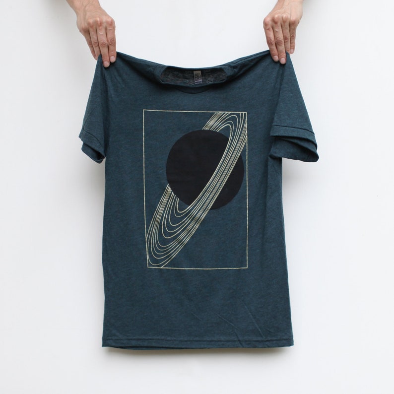 Rings of SATURN T-shirt in Black Aqua, Astronomy Gifts for Men or Women, Hubble Telescope Tshirt, Galaxy Planet Print, Mens Graphic Tee image 1