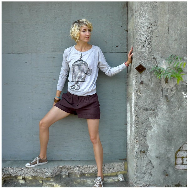 SALE - One That Got Away - womens pullover - XL - birdcage screenprint on Alternative Apparel eco oatmeal