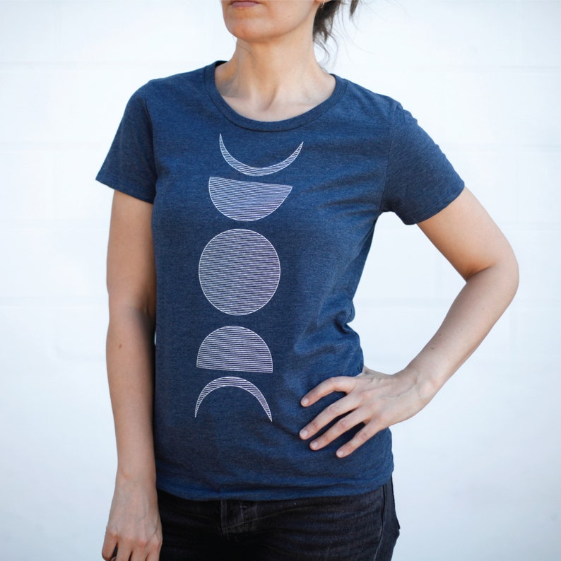 Women's Lunar Moon Phases Organic Cotton Recycled Polyester T-shirt, Celestial Boho Clothing Hippie Gift for Her, Soft Style Graphic Tee image 4