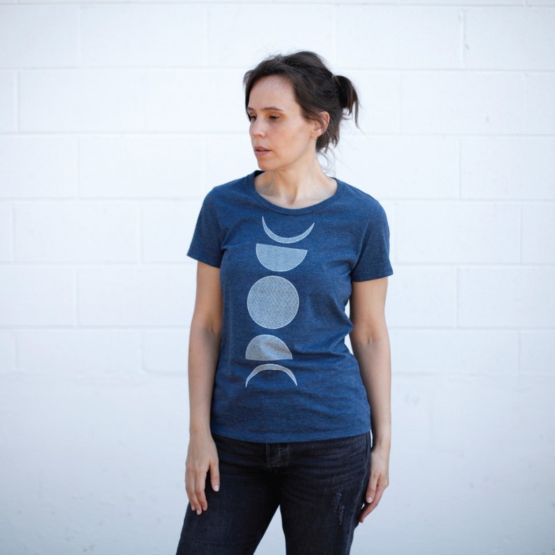 Women's Lunar Moon Phases Organic Cotton Recycled Polyester T-shirt, Celestial Boho Clothing Hippie Gift for Her, Soft Style Graphic Tee image 5