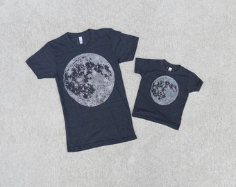 Dad and Son Matching Shirts, Full Moon Shirt Matching Set, Handmade Family Clothing, Father Son Matching Tees Dad and Daughter Gifts for Men