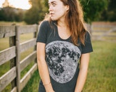 Moon Shirt for Women, Celestial Full Moon T-Shirt, Womens Clothing Gift for Her, Unique Moon Graphic Tee, Galaxy Outer Space Tshirt