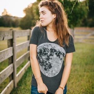 Moon Shirt for Women, Celestial Full Moon T-Shirt, Womens Clothing Gift for Her, Unique Moon Graphic Tee, Galaxy Outer Space Tshirt image 1