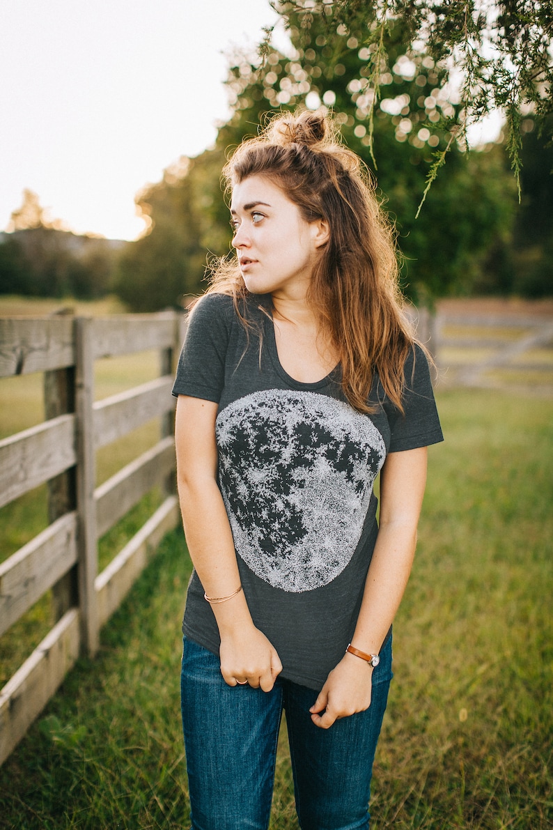 Moon Shirt for Women, Celestial Full Moon T-Shirt, Womens Clothing Gift for Her, Unique Moon Graphic Tee, Galaxy Outer Space Tshirt image 1