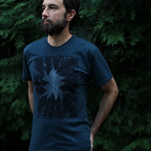 Men's Milky Way Galaxy Stargazing T-shirt, Handmade Wanderlust Mens Clothing Gift for Him, Camping Screen Print Shirt image 5