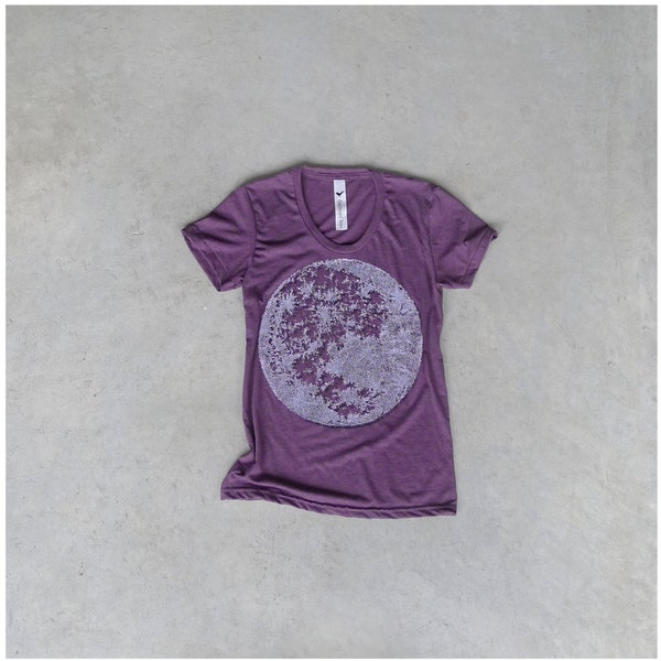 Tshirt for women. moon shirt. women t shirt. full moon on heather plum. women fashion. for her. purple and white - CLOSEOUT