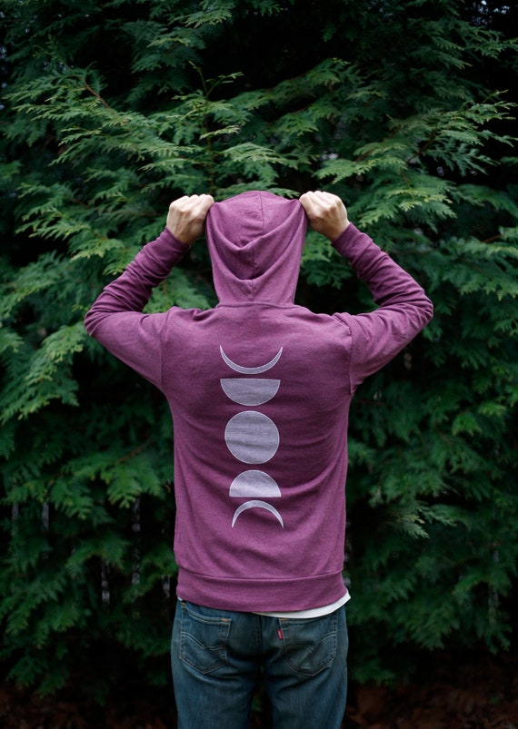 Maroon Moon Phases Zip Hoodie Men or Women Lightweight Unisex Zip