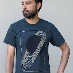 Rings of SATURN T-shirt in Black Aqua, Astronomy Gifts for Men or Women, Hubble Telescope Tshirt, Galaxy Planet Print, Mens Graphic Tee image 4