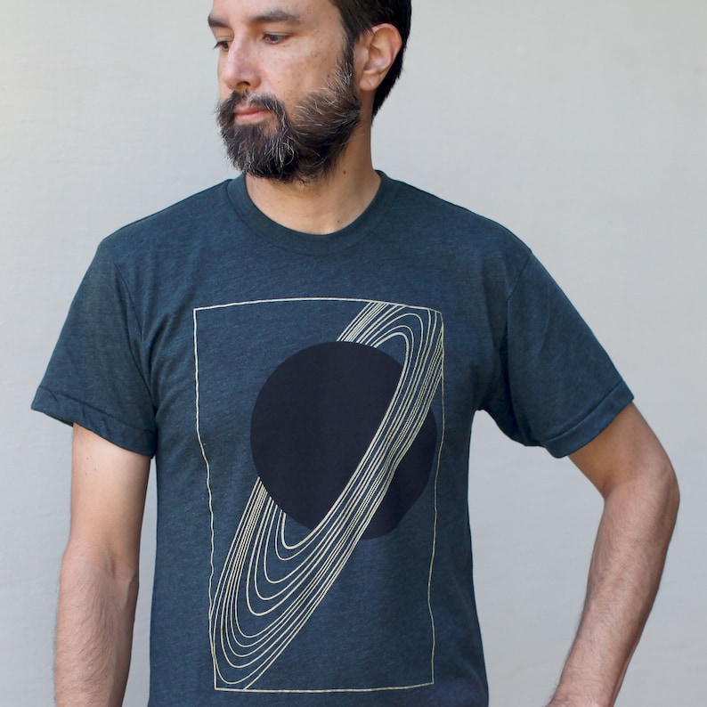 Rings of SATURN T-shirt in Black Aqua, Astronomy Gifts for Men or Women, Hubble Telescope Tshirt, Galaxy Planet Print, Mens Graphic Tee image 4