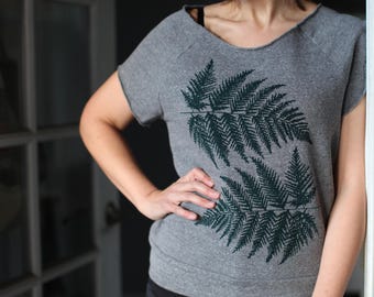 Forest Fern Off-the-Shoulder Women's Sweatshirt Heather Gray, Cozy Fall Clothing Gift for Her