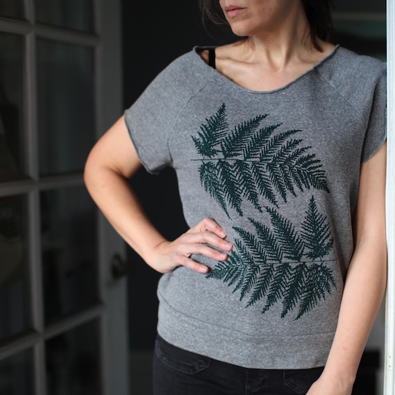 Forest Fern Off-the-Shoulder Women's Sweatshirt Heather Gray, Cozy Fall Clothing Gift for Her